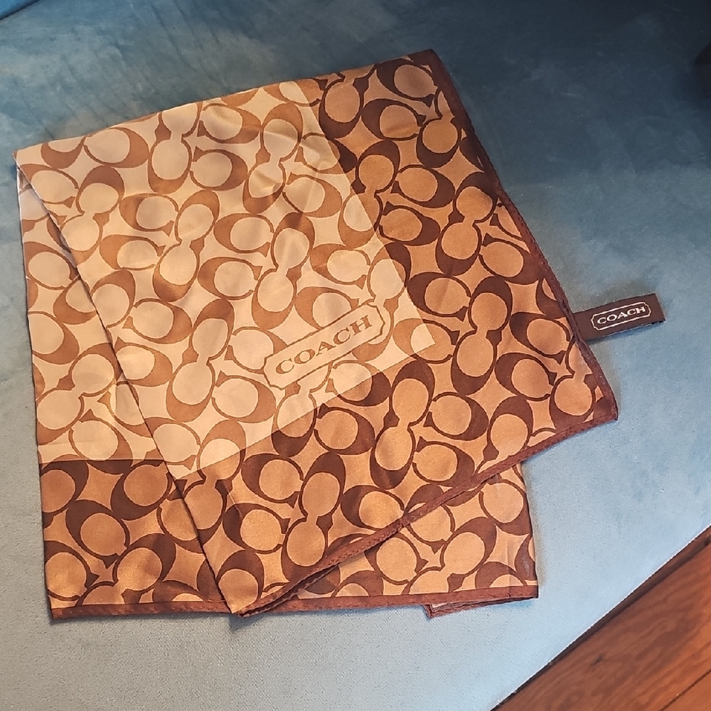 Coach Tan and Brown Silk Signature Pattern Scarf